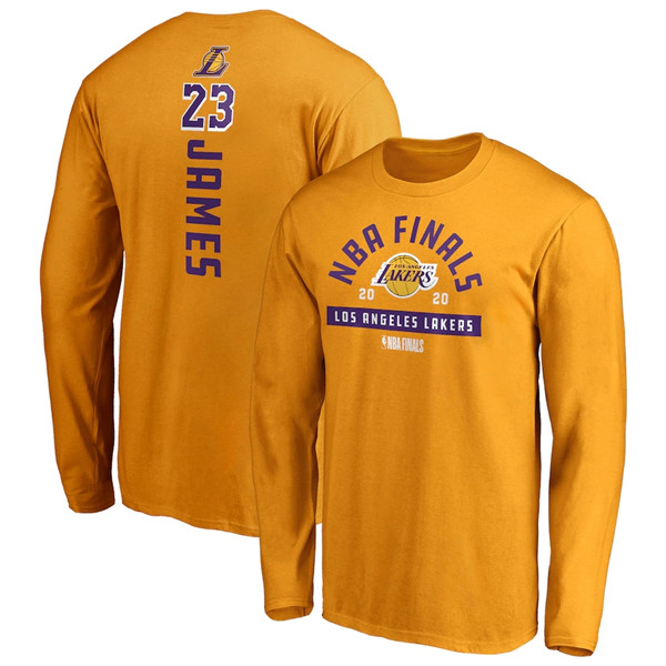 Los Angeles Lakers LeBron James Gold 2020 Finals Bound Name & Number Long Sleeve NBA T-Shirt (All Size)